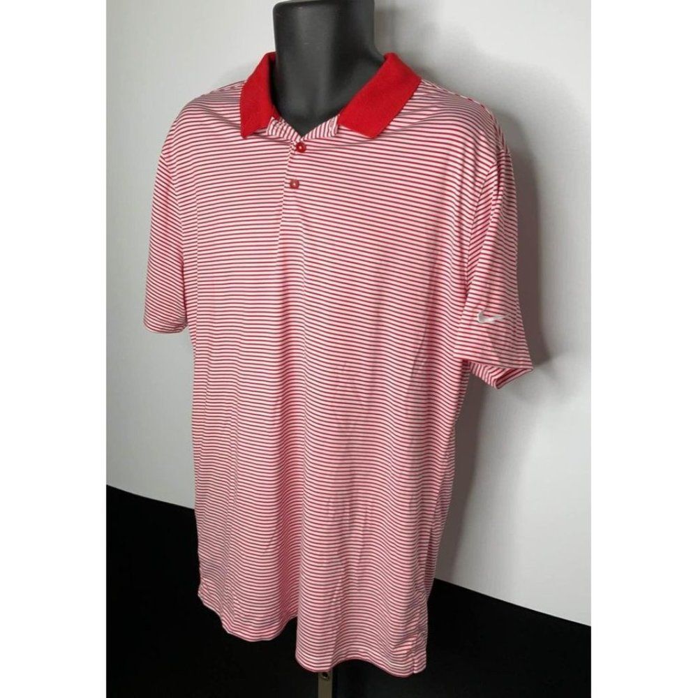 Xl Nike Golf Polo Shirt Red white stipe DriFit Standard Fit